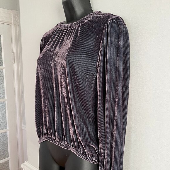 Bella Dahl Eggplant Silk Blend Velvet Long Sleeve Top, Size Medium - Picture 2 of 10